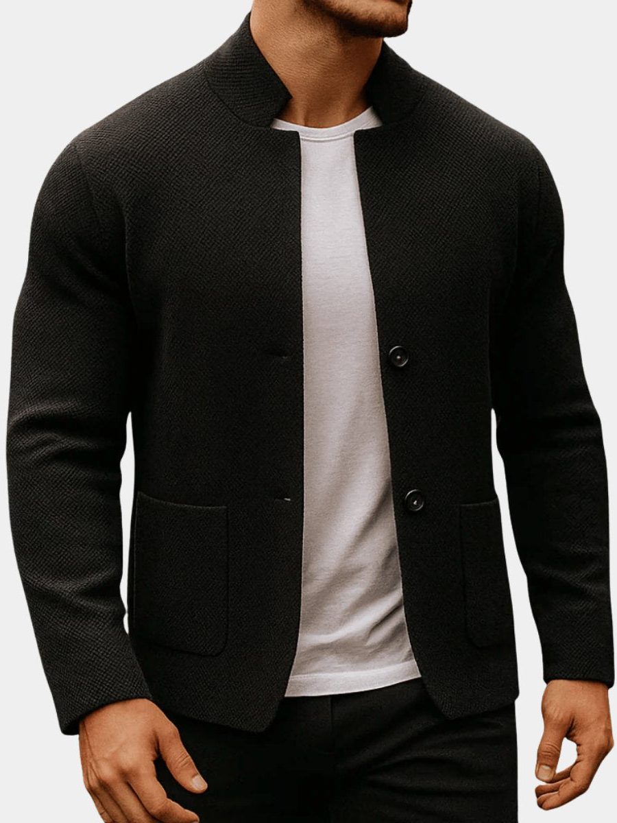 Jacket Men - Button-Front Knit Jacket with Stand Collar