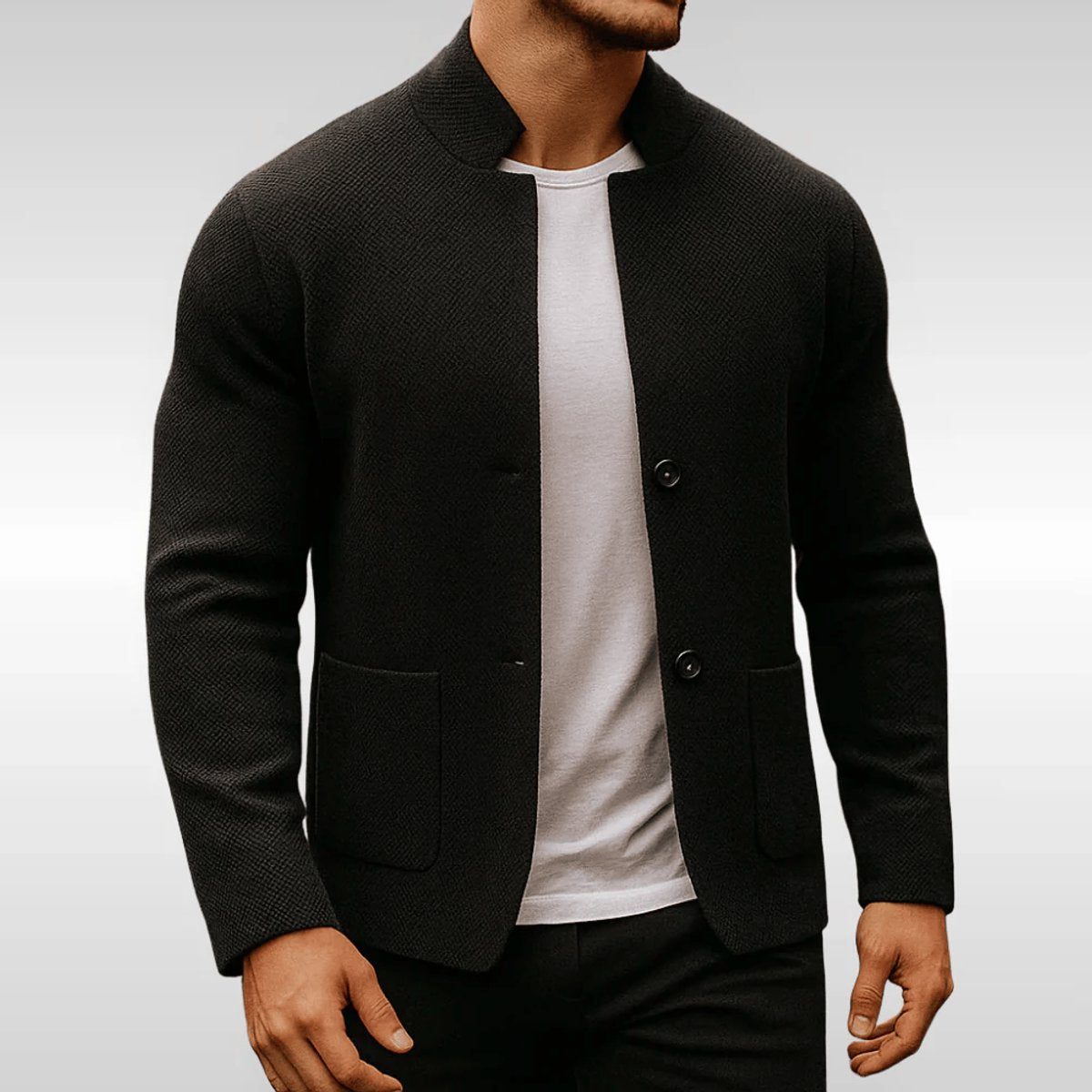 Jacket Men - Button-Front Knit Jacket with Stand Collar