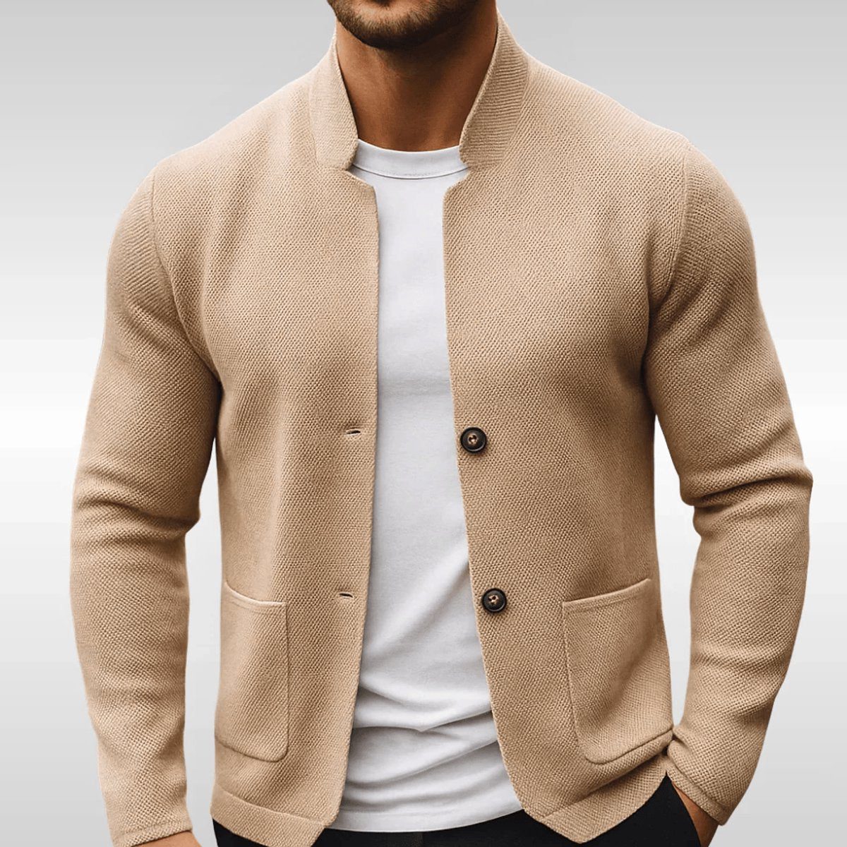 Jacket Men - Button-Front Knit Jacket with Stand Collar