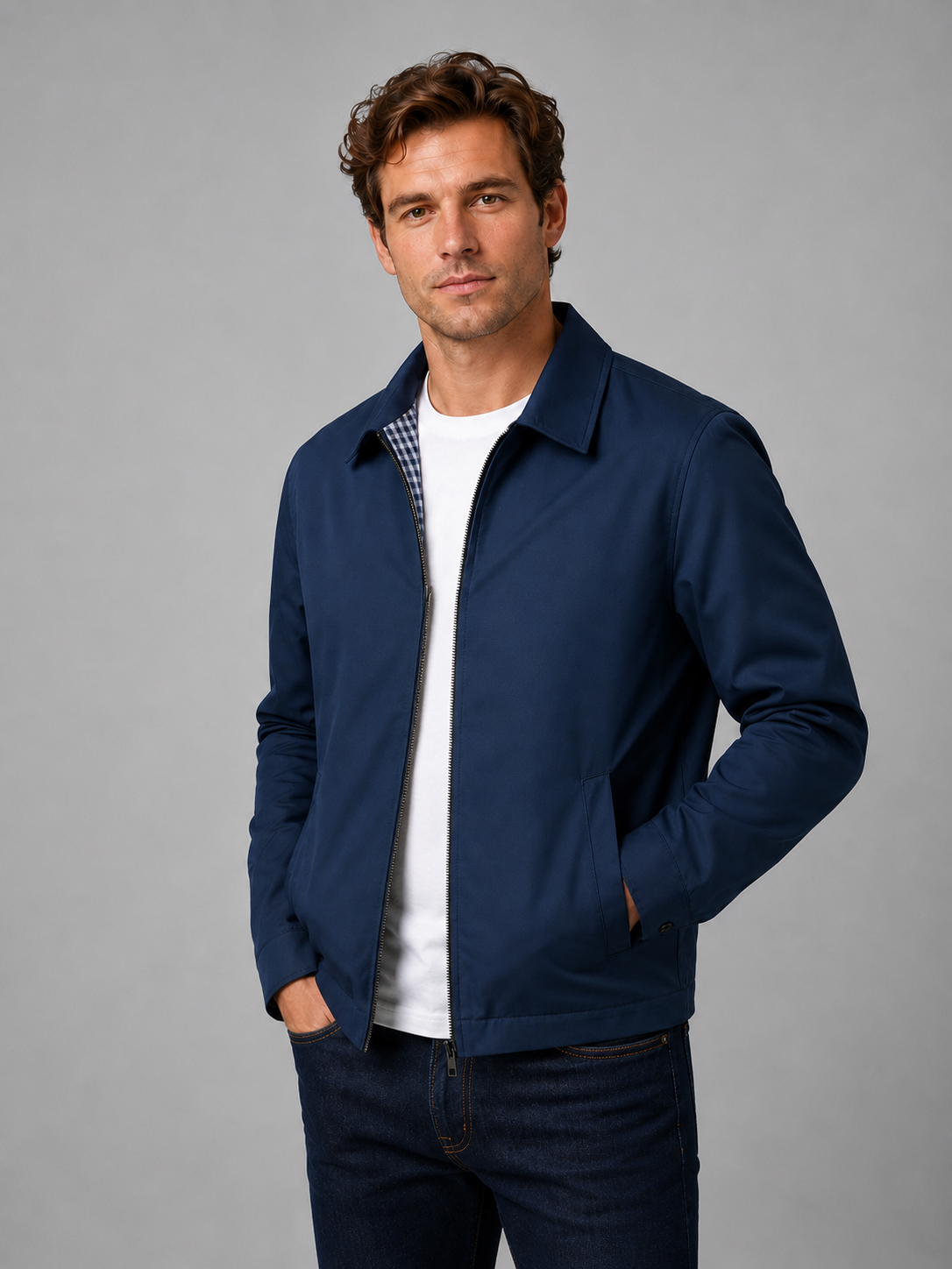 Jacket Men - Zip-Front Lightweight Jacket with Side Pockets