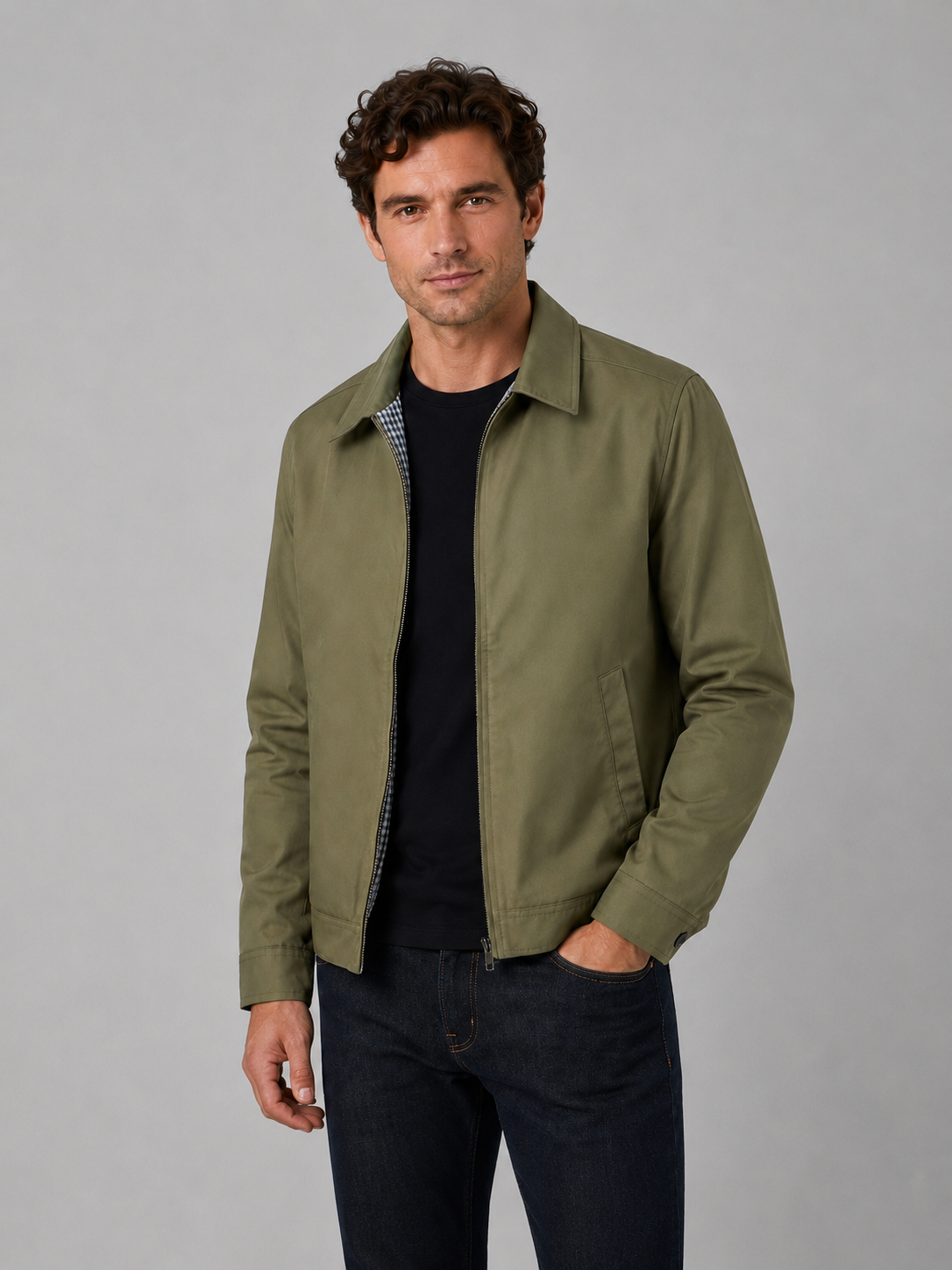 Jacket Men - Zip-Front Lightweight Jacket with Side Pockets