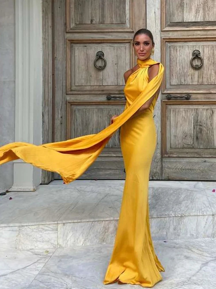 Dress Women - Satin Bodycon Dress with Off-Shoulder Neckline and Ribbon Detail