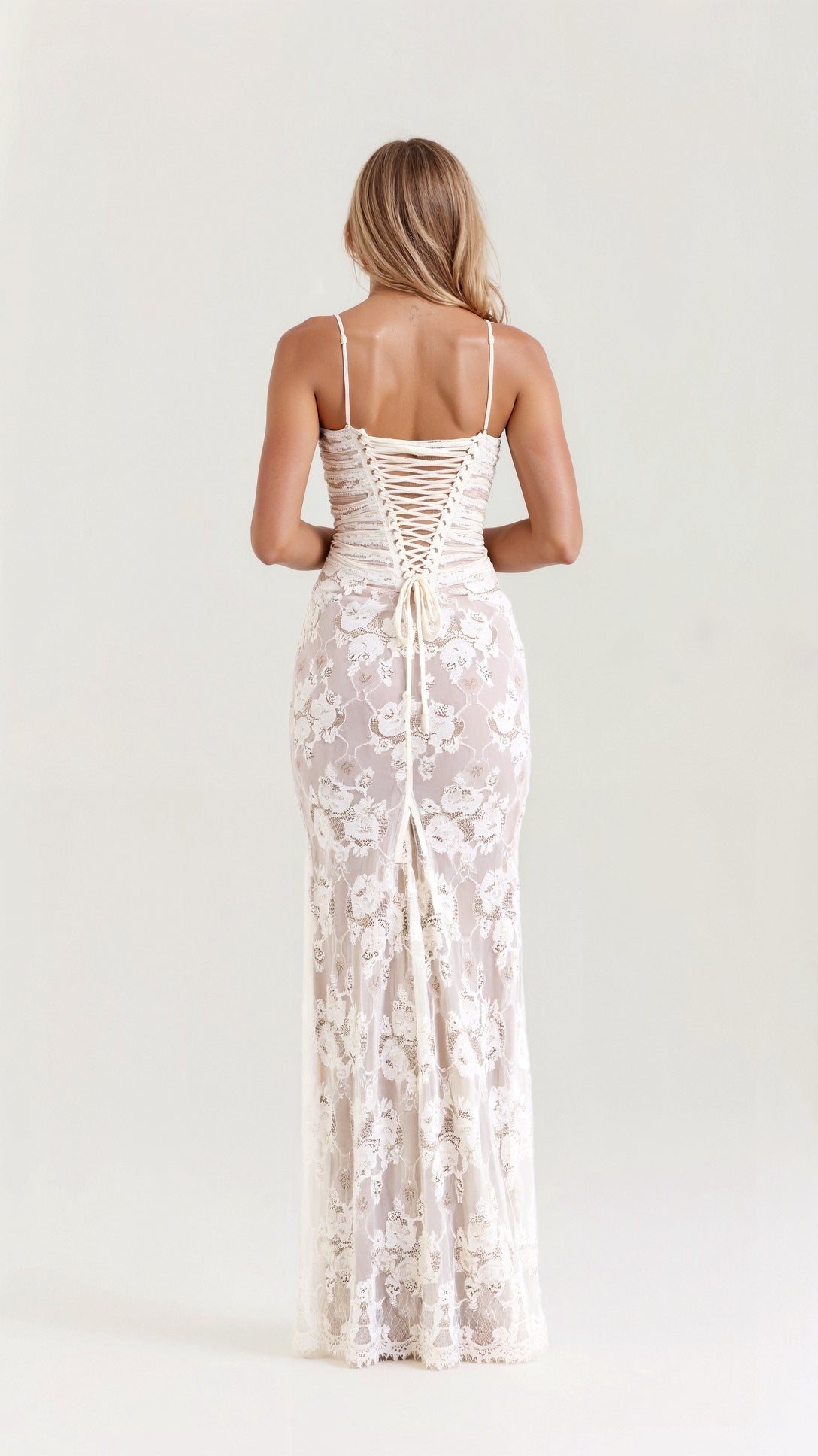 Maxi Dress Women - Lace Fitted Corset Dress with Long Sleeves