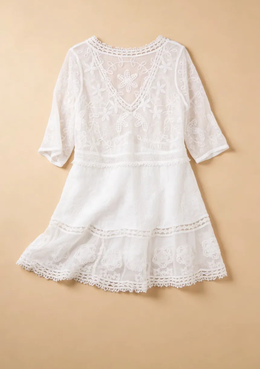 Beach Dress Women - Floral Lace Dress with V-Neck