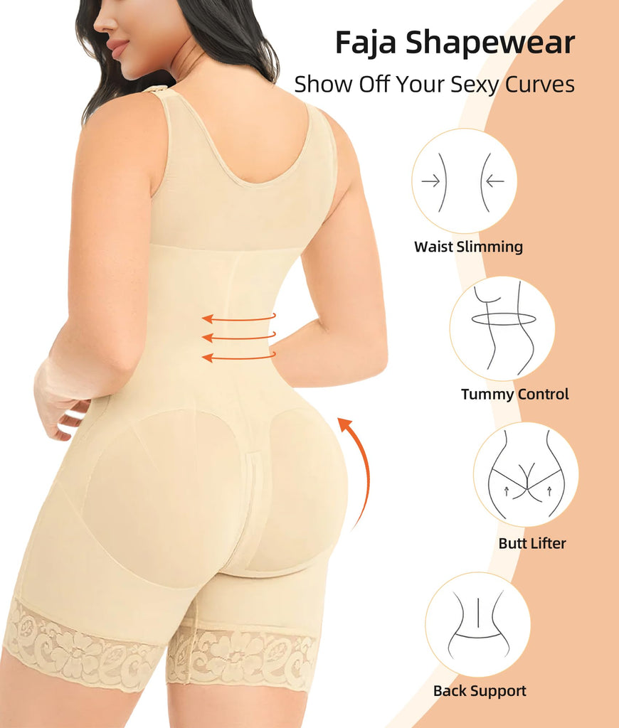 Shapewear Women - Compression Bodysuit with Adjustable Hook Closure