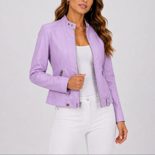 Jacket Women - Cropped Biker Jacket with Zip