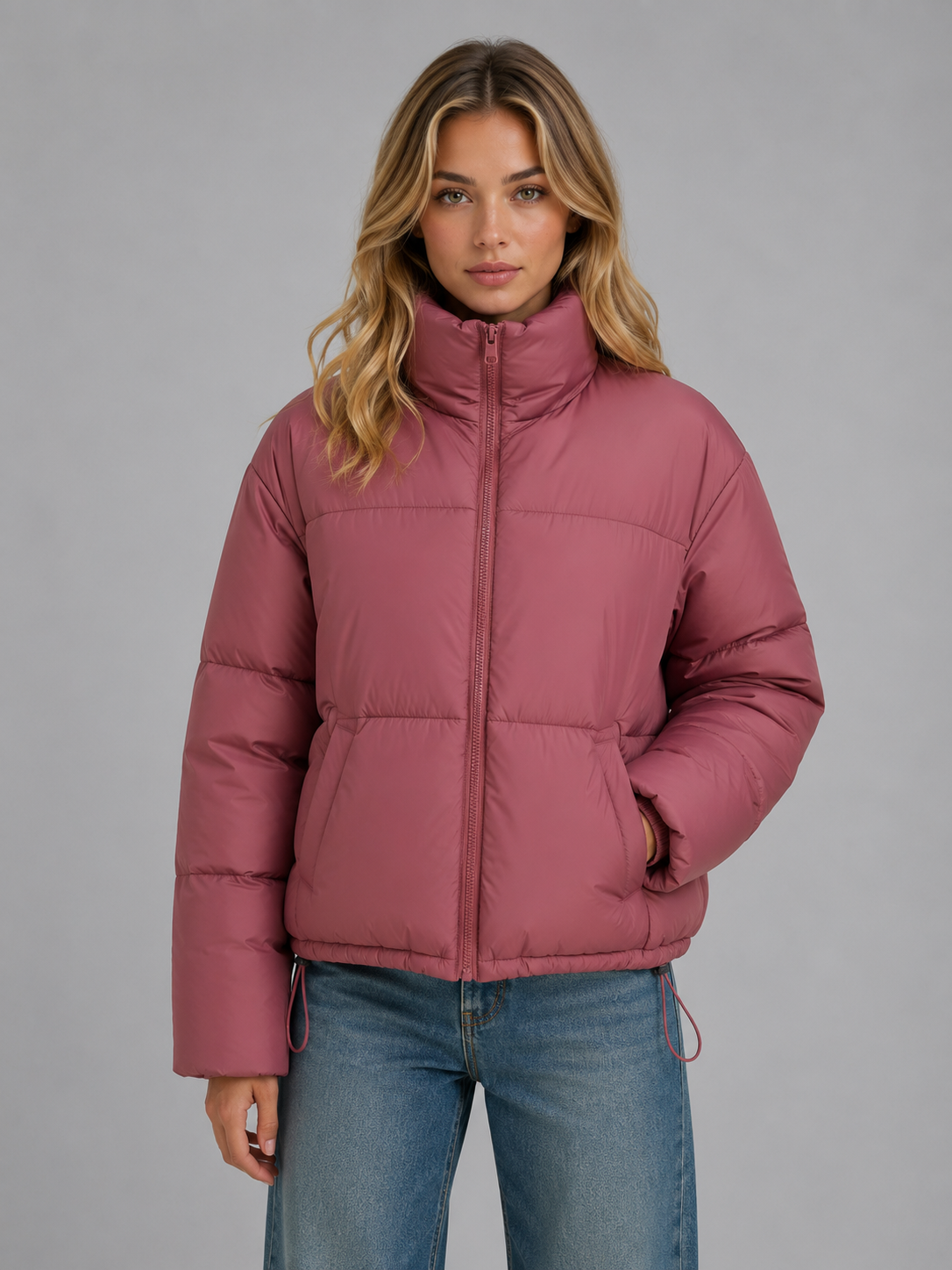 Coat Women - Quilted Padded Coat with Stand Collar
