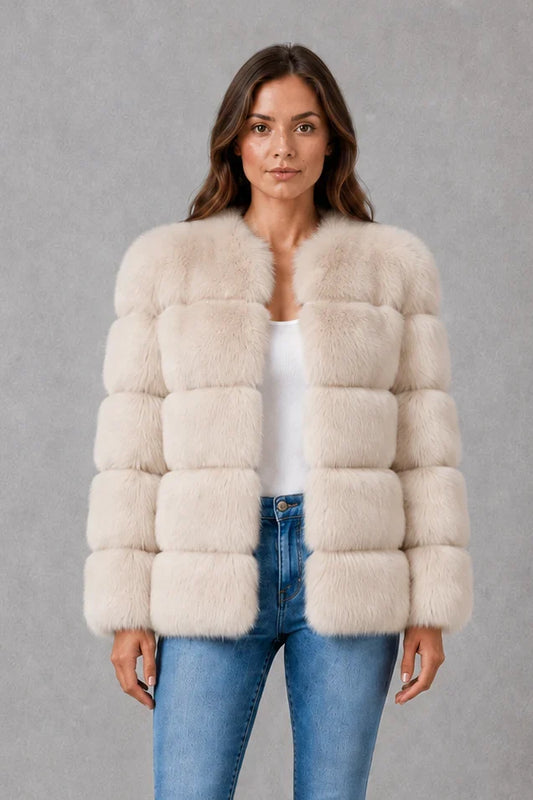 Jacket Women - Panelled Faux Fur Jacket with Open Front