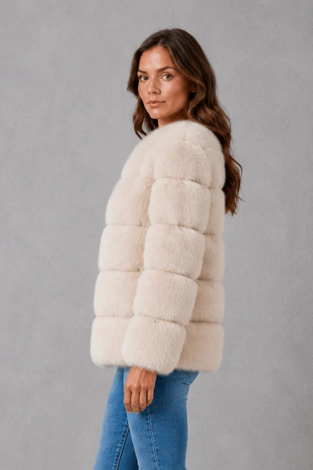 Jacket Women - Panelled Faux Fur Jacket with Open Front