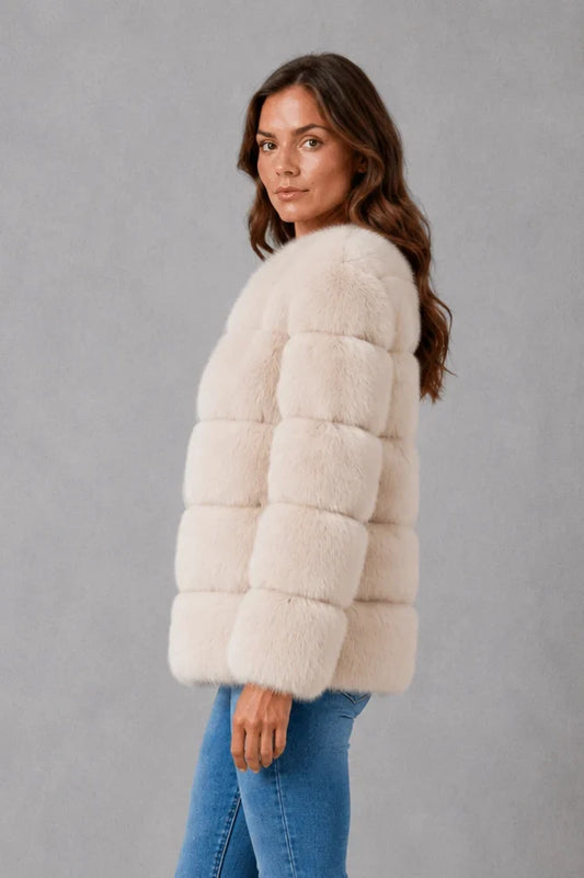 Jacket Women - Panelled Faux Fur Jacket with Open Front