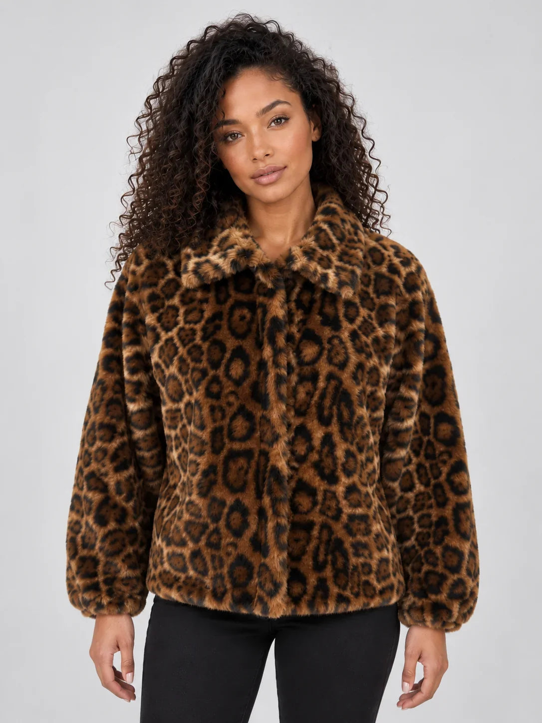 Jacket Women - Faux Fur Jacket with Leopard Print
