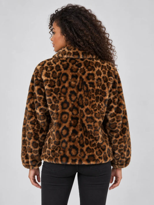 Jacket Women - Faux Fur Jacket with Leopard Print