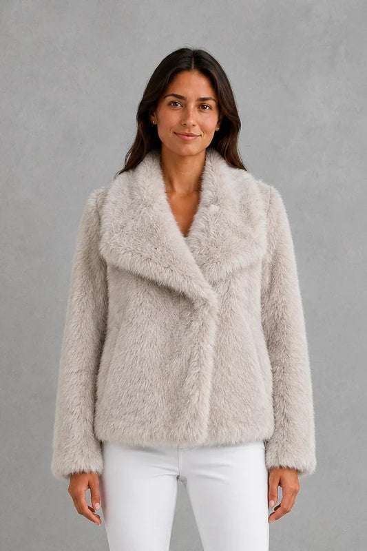 Jacket Women - Faux Fur Jacket with Shawl Collar