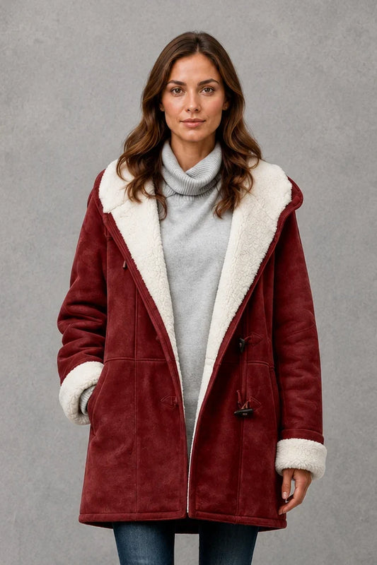 Coat Women - Lined Hooded Coat with Toggle Front