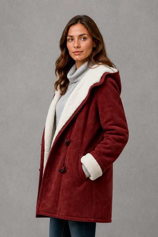 Coat Women - Lined Hooded Coat with Toggle Front