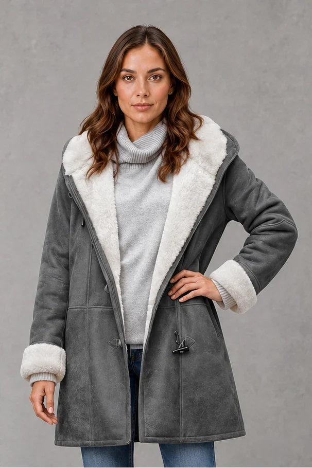 Coat Women - Lined Hooded Coat with Toggle Front