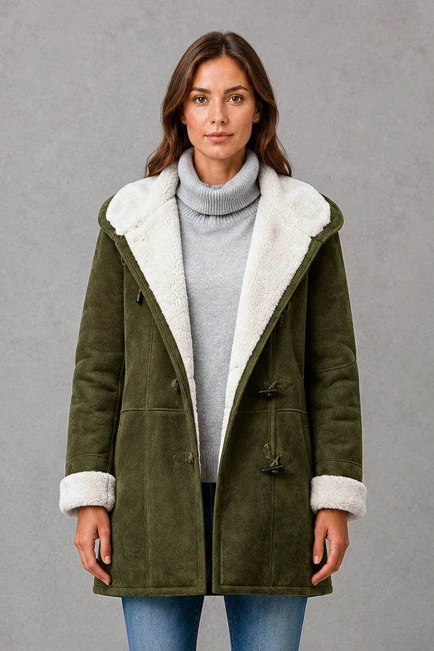 Coat Women - Lined Hooded Coat with Toggle Front
