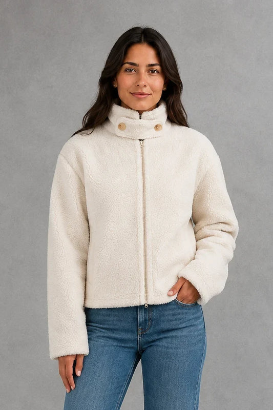 Jacket Women - Plush Fleece Jacket with Zip Front