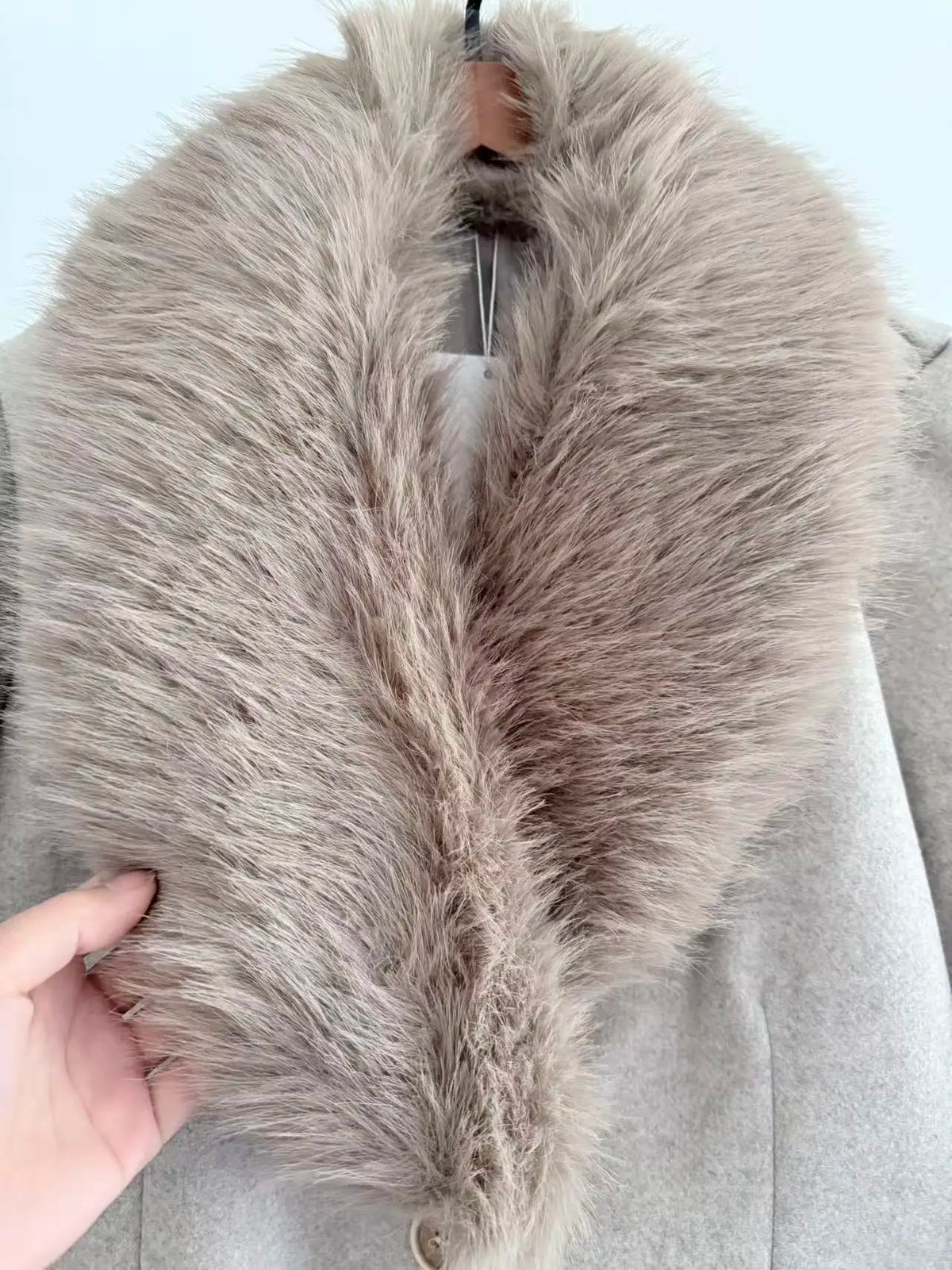 Coat Women - Longline Wool Blend Coat with Faux Fur Collar