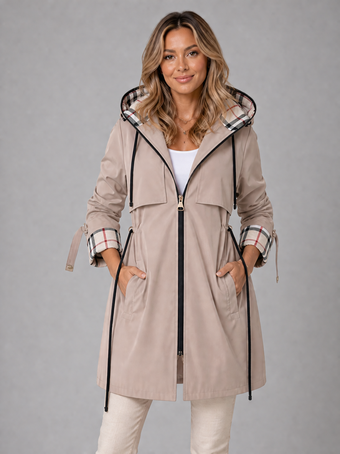 Jacket Women - Belted Lightweight Jacket with Hood