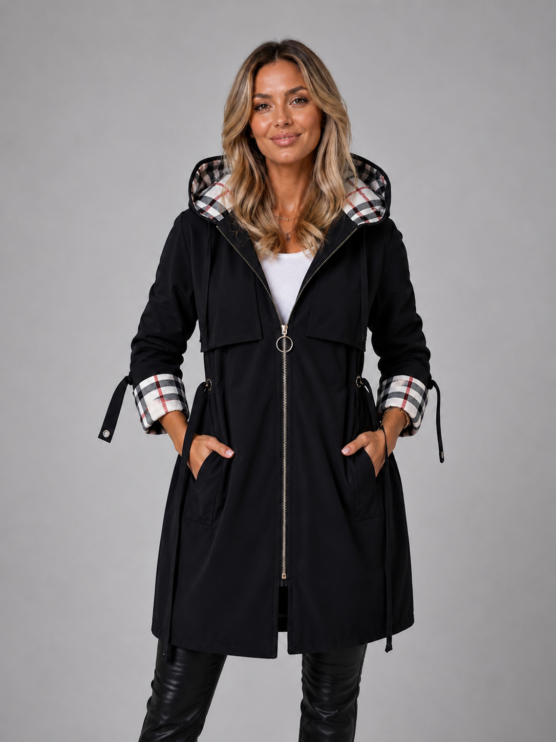 Jacket Women - Belted Lightweight Jacket with Hood