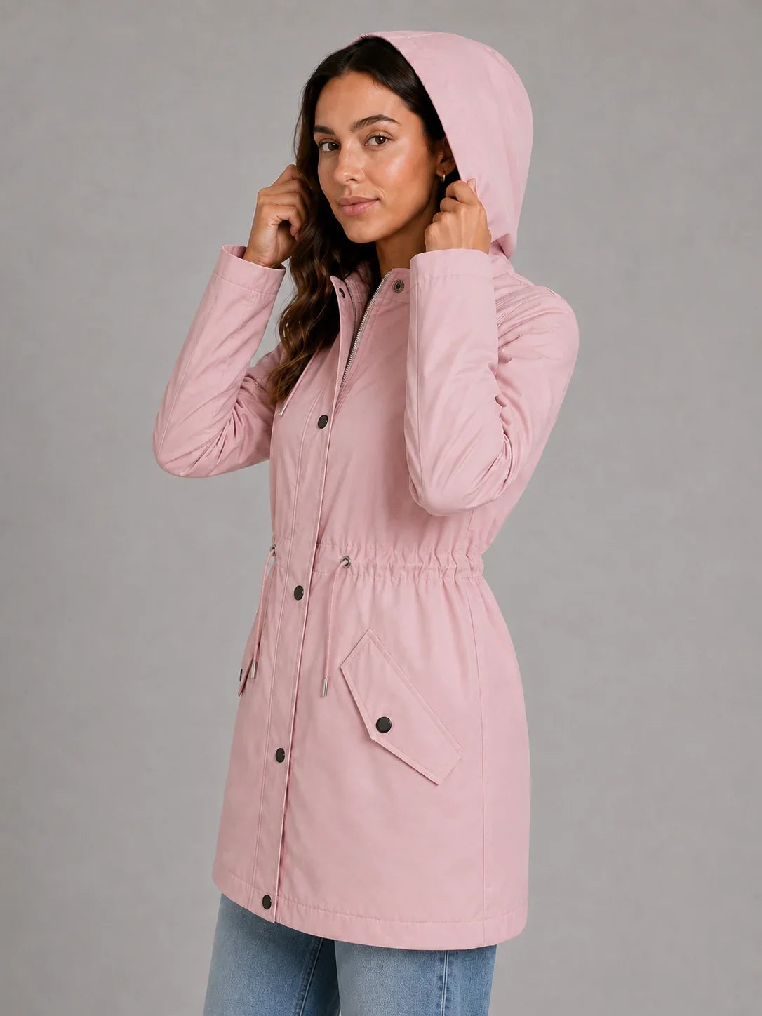 Jacket Women - Hooded Parka with Drawstring Waist
