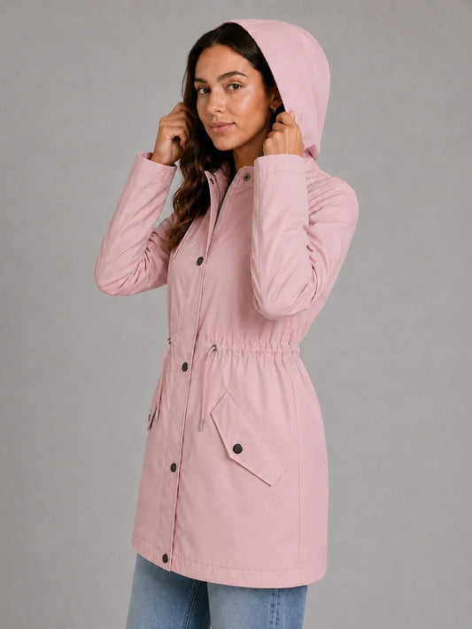 Jacket Women - Hooded Parka with Drawstring Waist