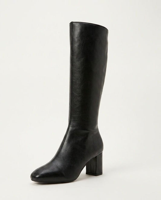 Knee High Boots Women - Leather Knee High Boots with Block Heel