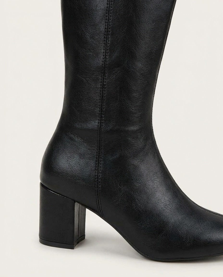 Knee High Boots Women - Leather Knee High Boots with Block Heel