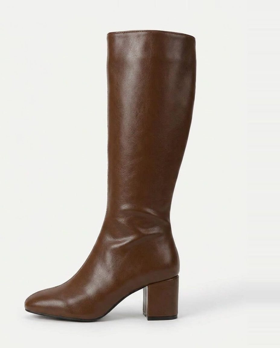 Knee High Boots Women - Leather Knee High Boots with Block Heel