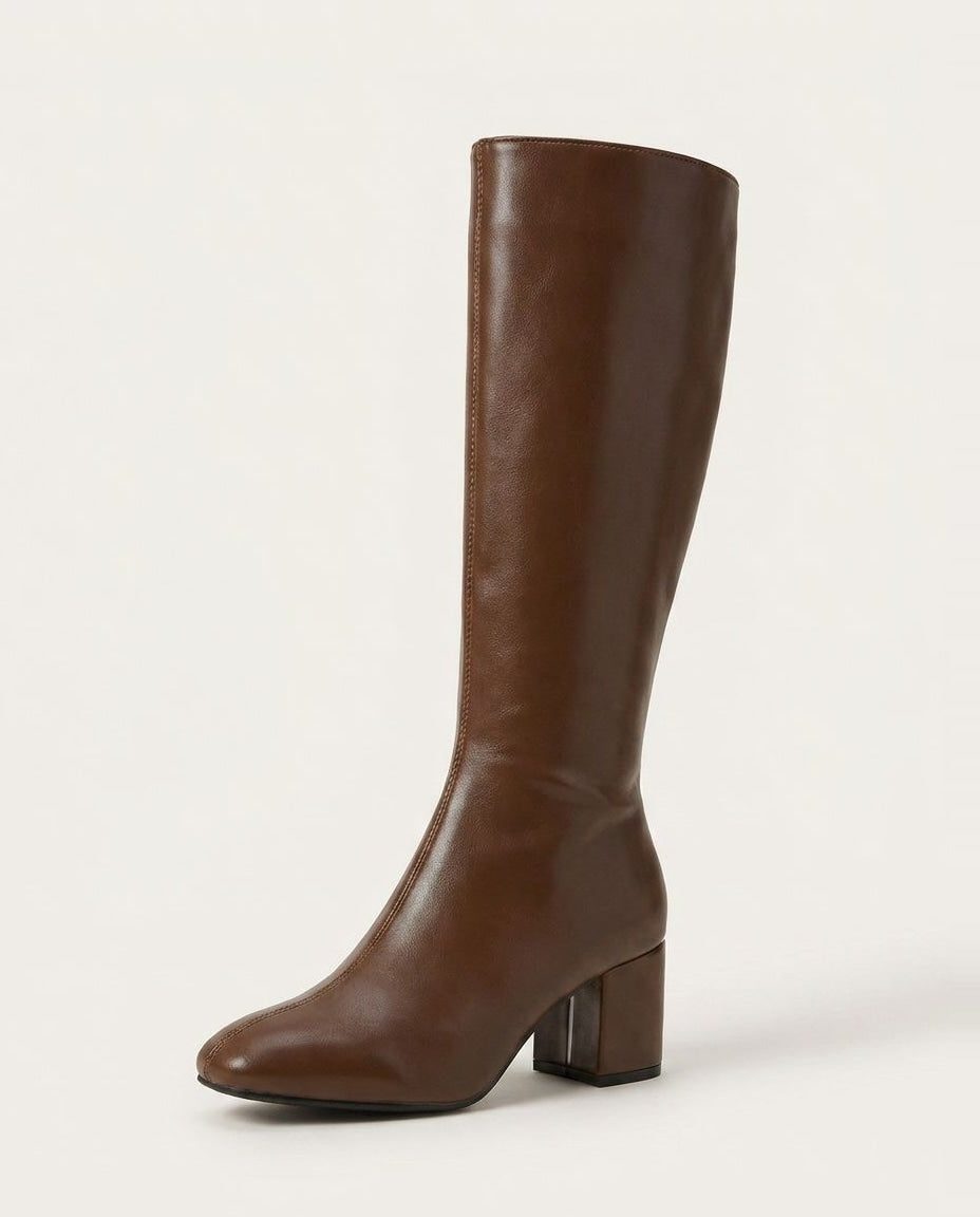 Knee High Boots Women - Leather Knee High Boots with Block Heel