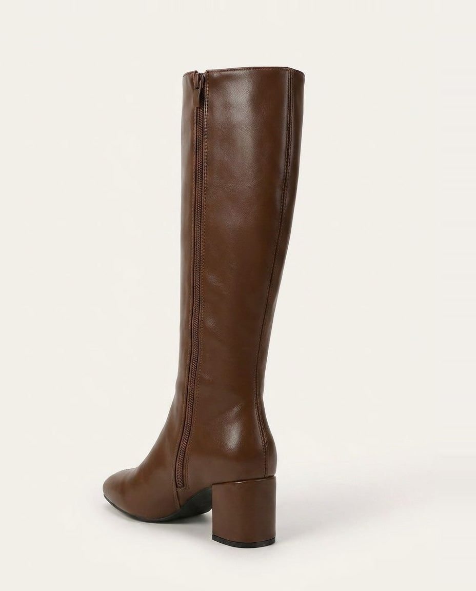 Knee High Boots Women - Leather Knee High Boots with Block Heel