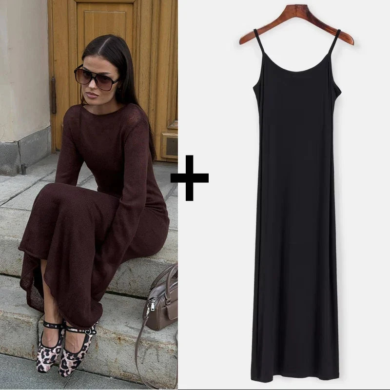 Dress Women - Knitted Midi Dress with Sweater Vest
