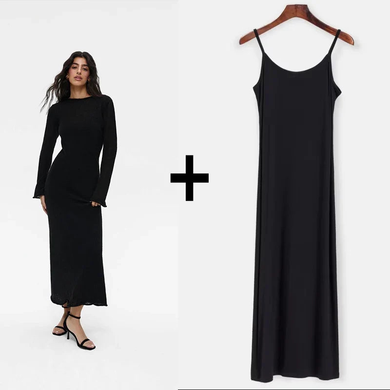 Dress Women - Knitted Midi Dress with Sweater Vest