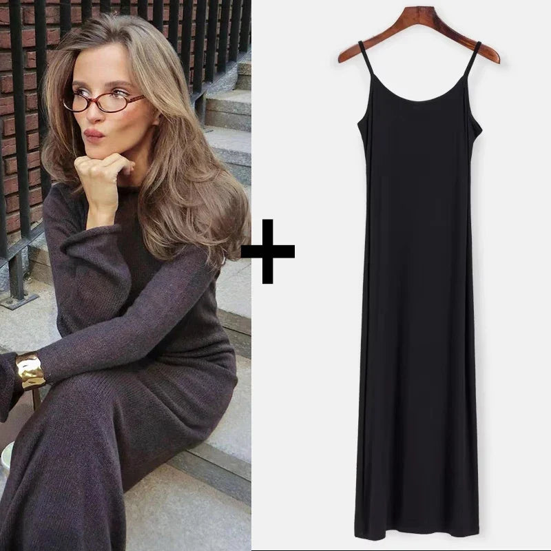 Dress Women - Knitted Midi Dress with Sweater Vest