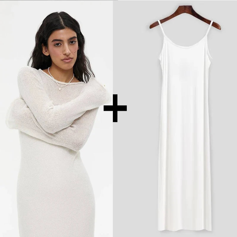 Dress Women - Knitted Midi Dress with Sweater Vest