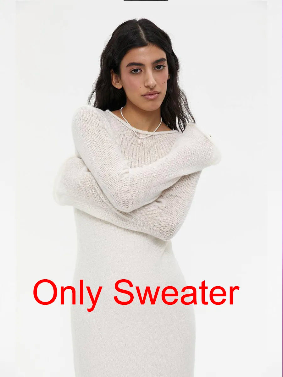 Dress Women - Knitted Midi Dress with Sweater Vest