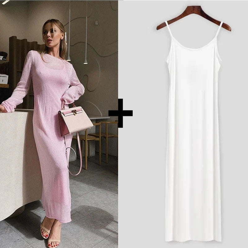 Dress Women - Knitted Midi Dress with Sweater Vest