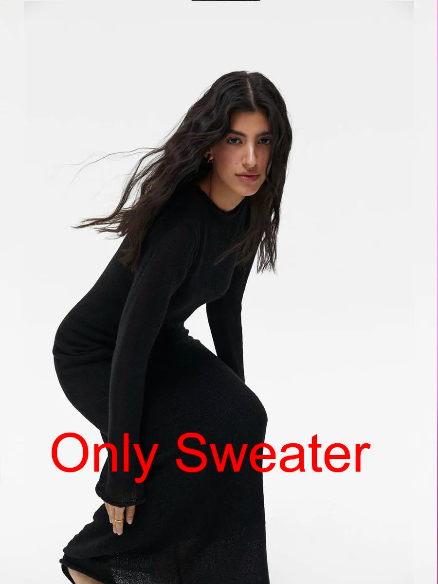 Dress Women - Knitted Midi Dress with Sweater Vest