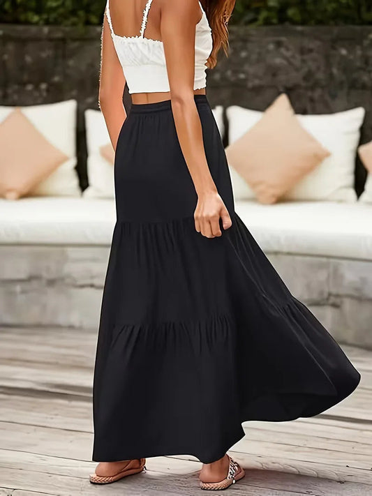 Maxi Skirt Women - Flowy Skirt with Drawstring Waist