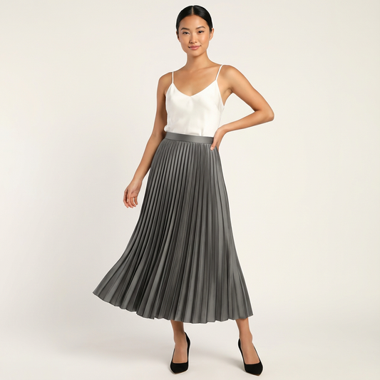 Midi Skirt Women - Pleated Midi Skirt with High Waist