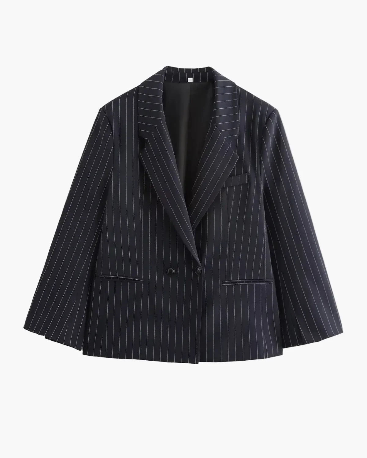 Blazer Women - Oversized Pinstripe Blazer with Double Breasted Front