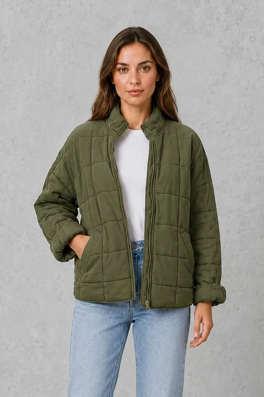 Jacket Women - Lightweight Quilted Jacket with Stand Collar