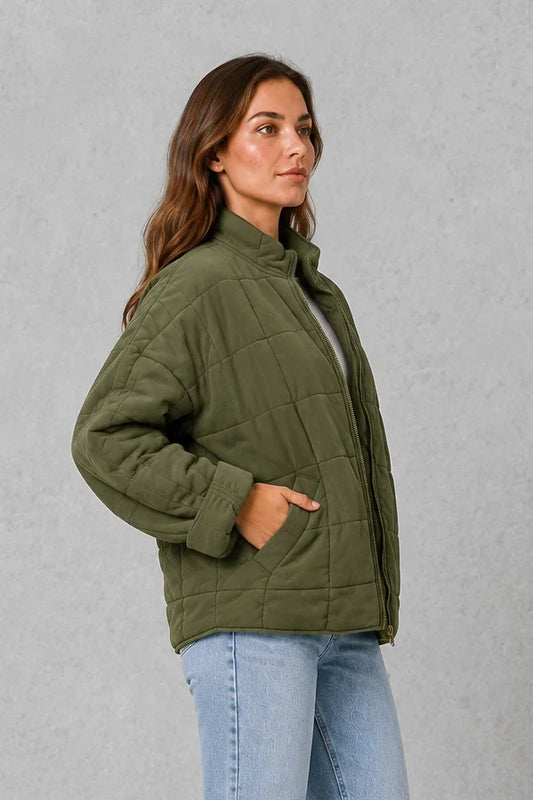 Jacket Women - Lightweight Quilted Jacket with Stand Collar