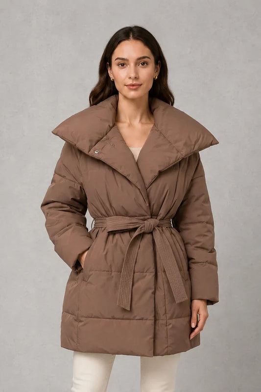 Jacket Women - Quilted Puffer Jacket with Belted Waist