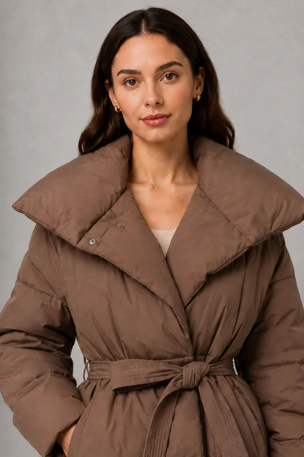 Jacket Women - Quilted Puffer Jacket with Belted Waist