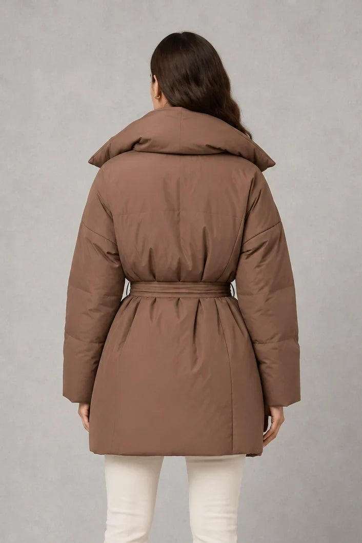 Jacket Women - Quilted Puffer Jacket with Belted Waist