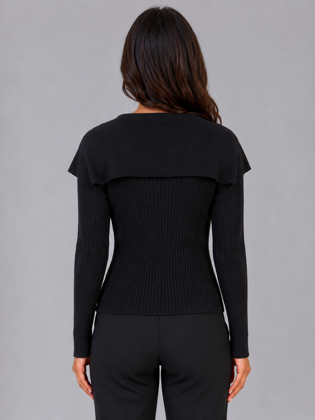 Cardigan Women - Ribbed Knit Cardigan with Collar