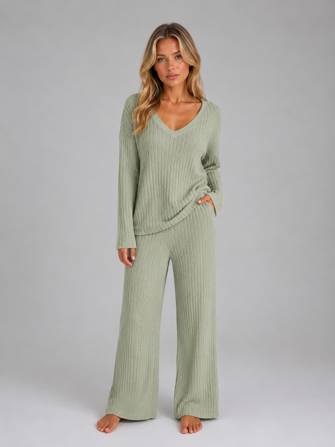 Jumper Women - Ribbed Knit Jumper with V-Neckline