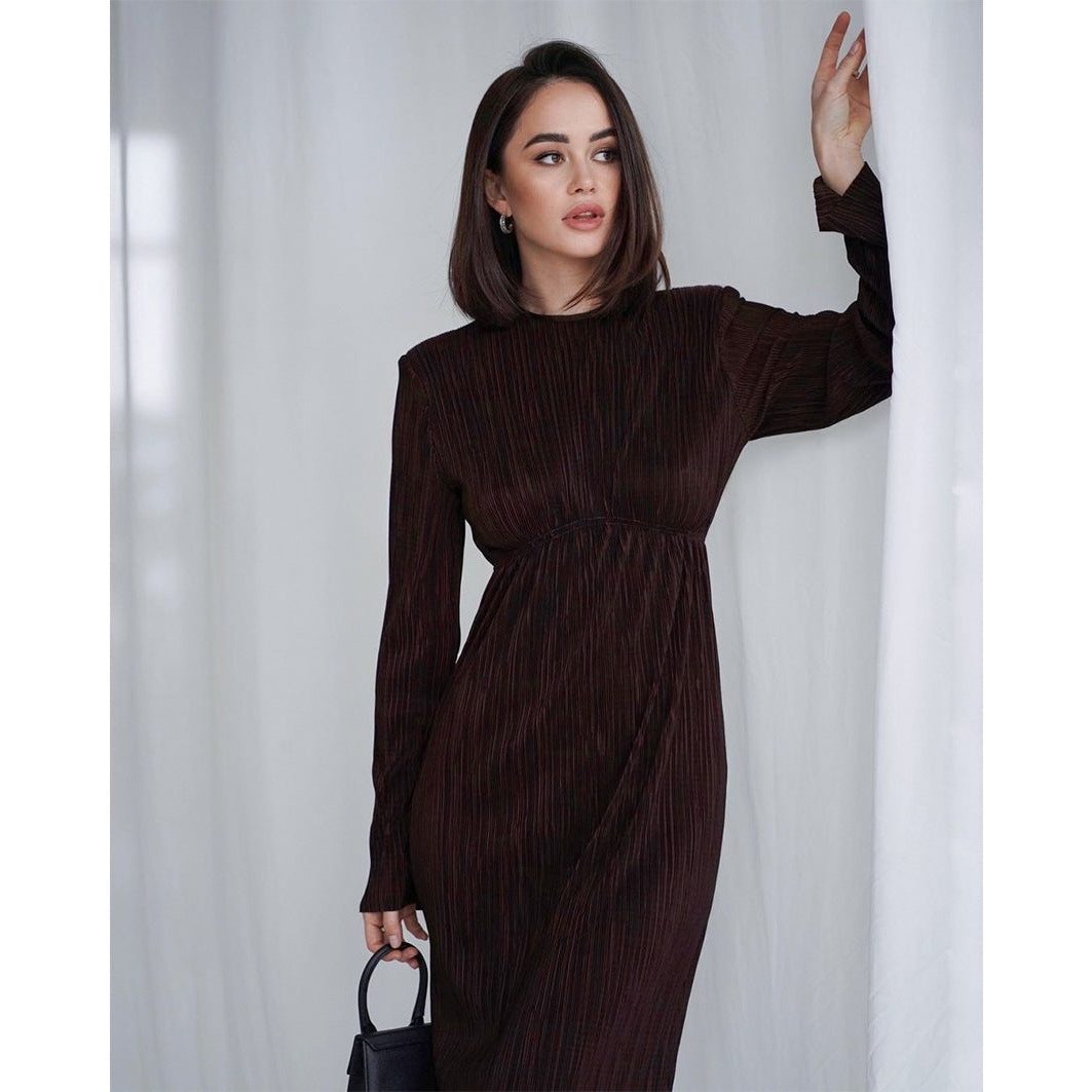 Maxi Dress Women - Ribbed Knit Maxi Dress with Crew Neckline
